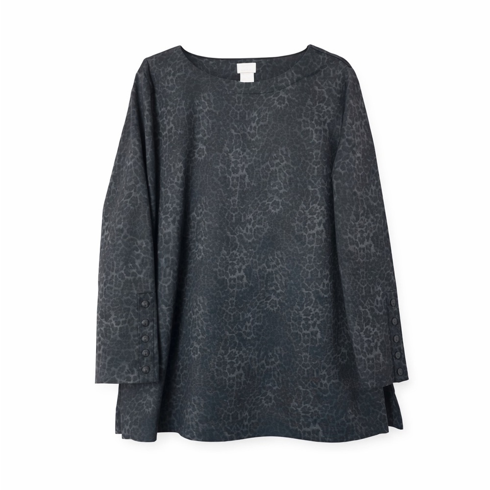 Chico’s Black Leopard Print Tunic Top Button Sleeve
